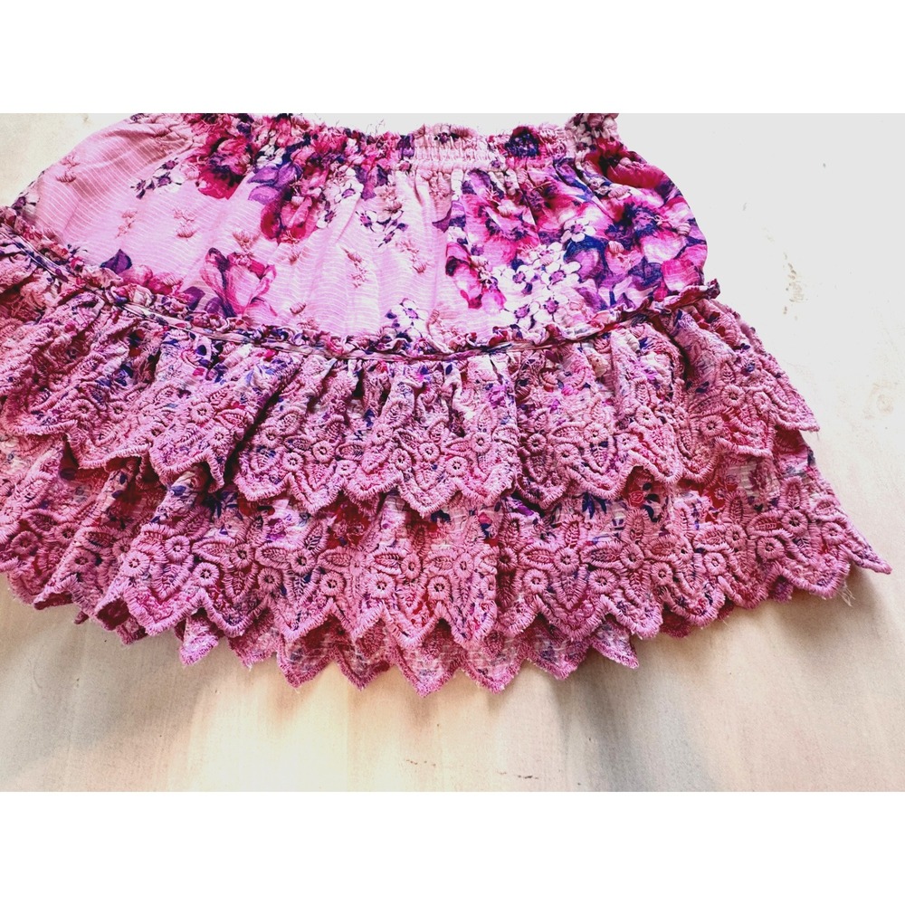 Loveshackfancy Cairo SkirtGarden Glow Pink Large Floral Mini Tiered Ruffled - Picture 11 of 11